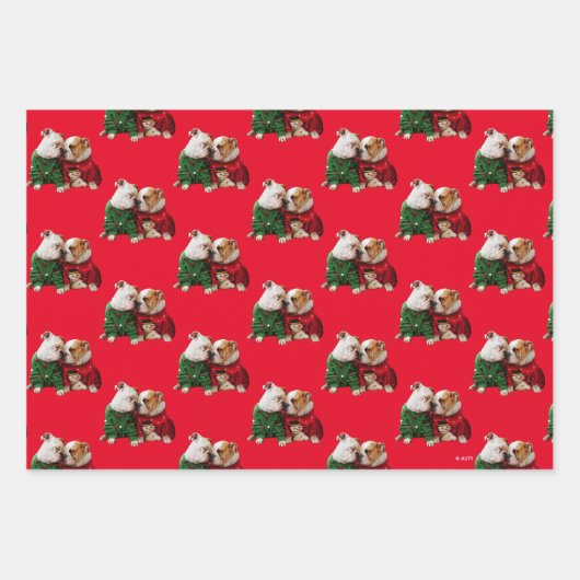 Kerstbulledogs in Sweaters Inpakpapier Vel (Voorkant 3)