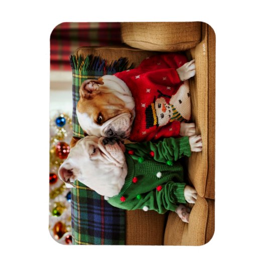 Kerstbulledogs in Sweaters Magneet (Verticaal)