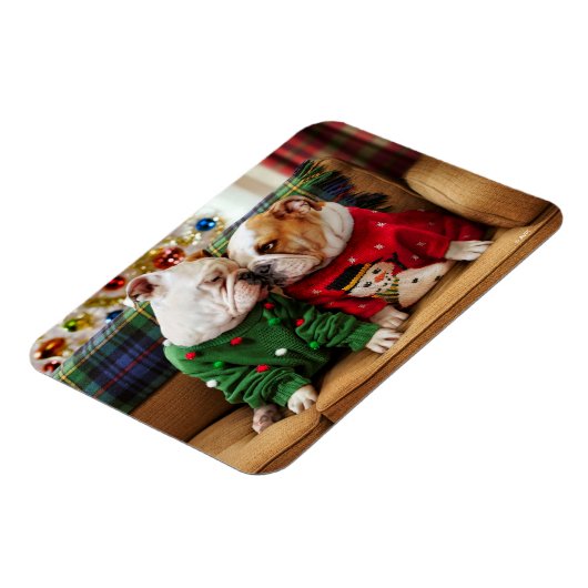Kerstbulledogs in Sweaters Magneet (Linkerzijde)