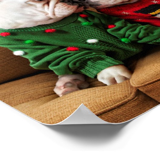 Kerstbulledogs in Sweaters Poster (Hoek)