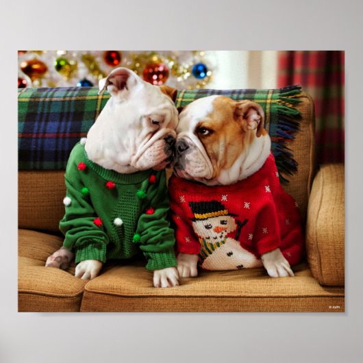 Kerstbulledogs in Sweaters Poster (Voorkant)