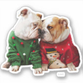 Kerstbulledogs in Sweaters Sticker (Voorkant)