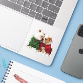 Kerstbulledogs in Sweaters Sticker (Laptop met iPhone)
