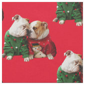 Kerstbulledogs in Sweaters Stof (Close Up)