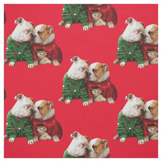 Kerstbulledogs in Sweaters Stof (Swatch)