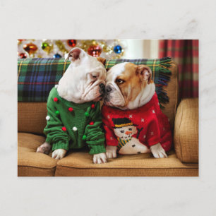 Kerstbulledogs in Sweaters Uitnodiging Briefkaart
