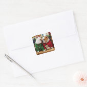 Kerstbulledogs in Sweaters Vierkante Sticker (Envelop)
