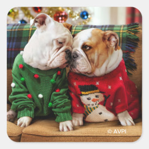 Kerstbulledogs in Sweaters Vierkante Sticker
