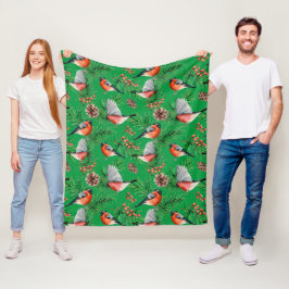 kerstbullfinch fleece deken