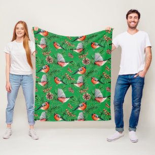 kerstbullfinch fleece deken