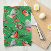 kerstbullfinch theedoek (Quarter Fold)