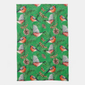 kerstbullfinch theedoek (Verticaal)