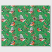 Kerstbullfinch verpakkingspapier cadeaupapier (Vlak)