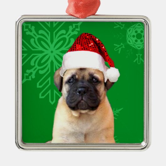 kerstbultrugpuppy metalen ornament (Voorkant)