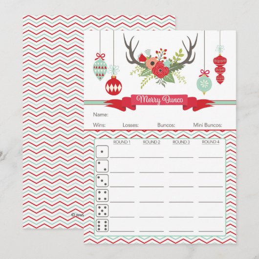 kerstBunco-Kaart - Deer Antlers (Voorkant / Achterkant)