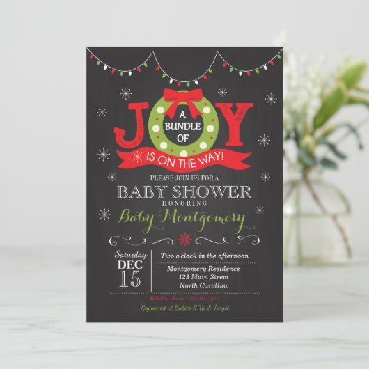 kerstbundel van de uitnodiging van het Joy Baby sh (Staand voorkant)