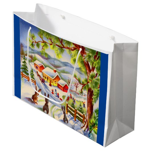 Kerstbunnies die kerstmis bekijken groot cadeauzakje (Voorkant Gekanteld)