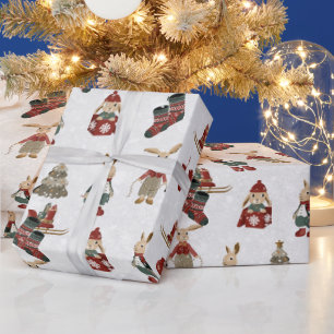 KerstBunnies en Snowflakes Cadeaupapier
