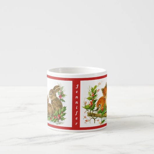 KerstBunnies Fox Child's Cup Persoonlijke naam Espresso Kop (Voorkant)