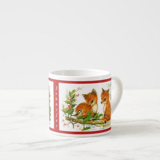 KerstBunnies Fox Child's Cup Persoonlijke naam Espresso Kop (Voorkant rechts)