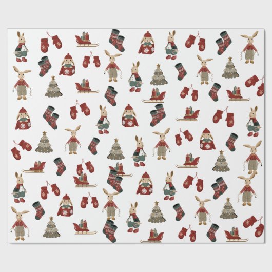 KerstBunnies op wit Cadeaupapier (Vlak)
