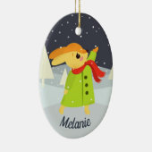 KerstBunny die Snowflakes vangt Keramisch Ornament (Rechts)