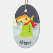 KerstBunny die Snowflakes vangt Keramisch Ornament (Links)