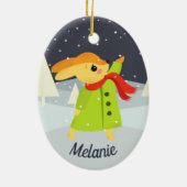 KerstBunny die Snowflakes vangt Keramisch Ornament (Achterkant)
