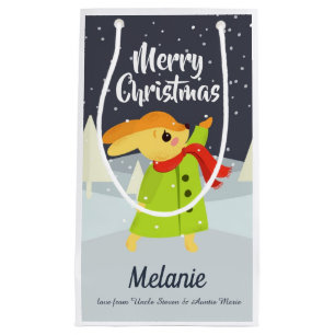 KerstBunny die Snowflakes vangt Klein Cadeauzakje