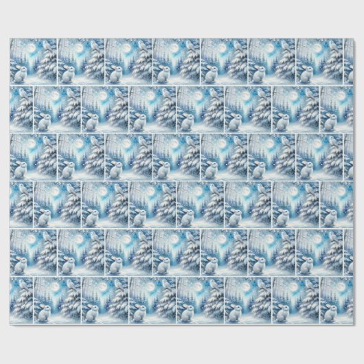 Kerstbunny en sneeuwuil cadeaupapier (Vlak)