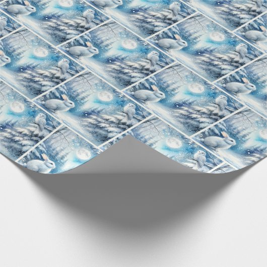 Kerstbunny en sneeuwuil cadeaupapier (Hoek)