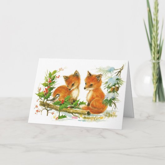 KerstBunny Foxes & Chickadee Woodland Friends Feestdagen Kaart (Achterkant)