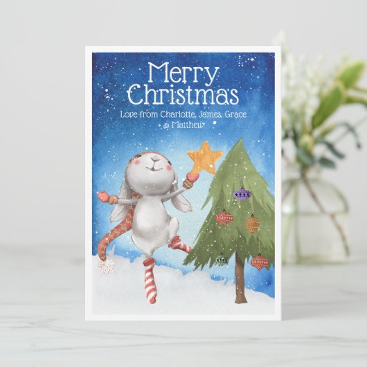 KerstBunny Rabbit Decorbitboom Snow Kaart (Staand voorkant)