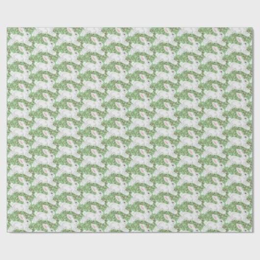 KerstBunny Rabbit Green Vines & Scrolls Cute Cadeaupapier (Vlak)