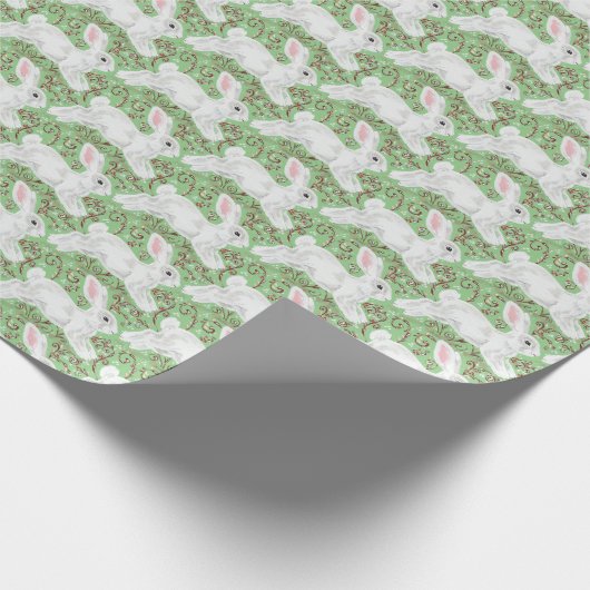 KerstBunny Rabbit Green Vines & Scrolls Cute Cadeaupapier (Hoek)