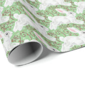 KerstBunny Rabbit Green Vines & Scrolls Cute Cadeaupapier (Rol Hoek)