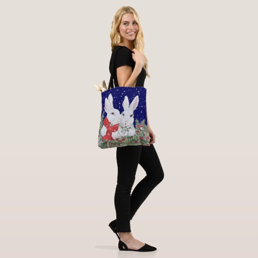 KerstBunny Rabbit Lover's Cute Holiday Winter Tote Bag (Op model)