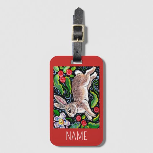 KerstBunny Rabbit Red Bagagelabel personaliseren (Voorkant (verticaal))