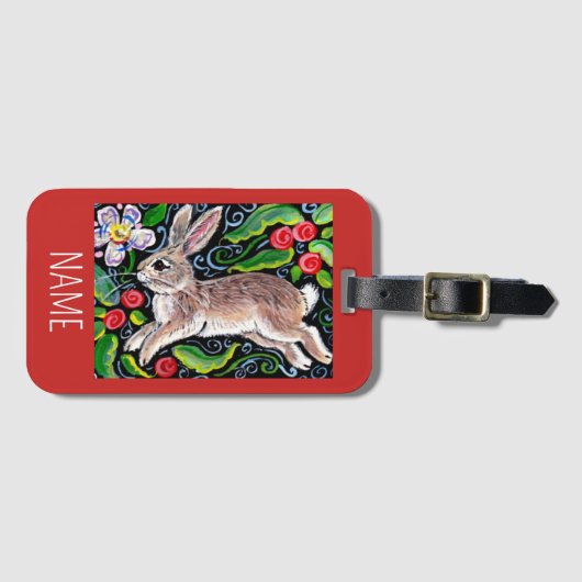 KerstBunny Rabbit Red Bagagelabel personaliseren (Voorkant (horizontaal))