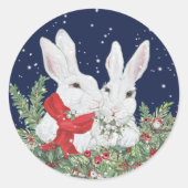kerstbunny Rabbit Snow Greenery Holiday Art Ronde Sticker (Voorkant)