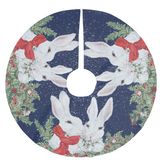 KerstBunny Rabbit Whimsical Holiday Snow Kerstboom Rok (Voorkant)