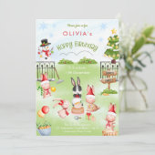 KerstBunny Rabbit Winter Kind Birthday Party Kaart (Staand voorkant)