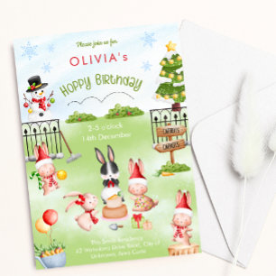 KerstBunny Rabbit Winter Kind Birthday Party Kaart