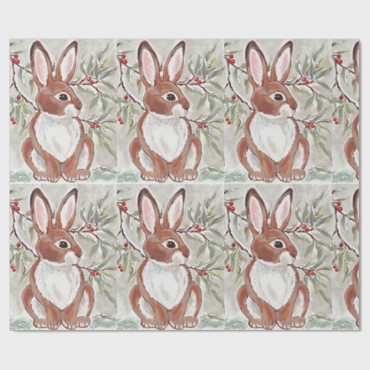 Kerstbunny Rabbit Winter Snowy Gift Wrap Cadeaupapier (Vlak)