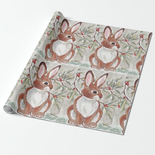 Kerstbunny Rabbit Winter Snowy Gift Wrap Cadeaupapier (Uitgerold)