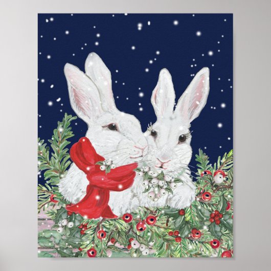 kerstbunny Rabbits Cute Holiday Art Festive Poster (Voorkant)