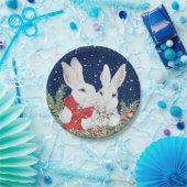 KerstBunny Rabbits Winter Holiday Blue Cute Papieren Bordje (Feest)