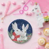 KerstBunny Rabbits Winter Holiday Blue Cute Papieren Bordje (Feest)