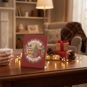 Kerstbureaustaander Vrolijk & Helder Kerstdecorat Reclamebord Met Voetstuk