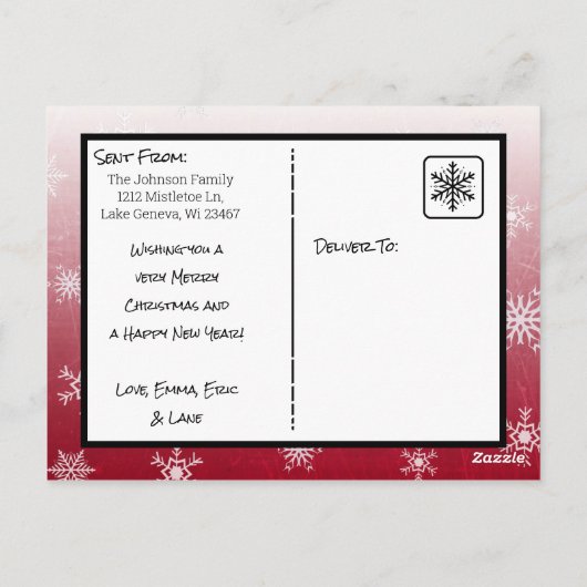 Kerstburgundy Snowflakes Briefkaart (Achterkant)
